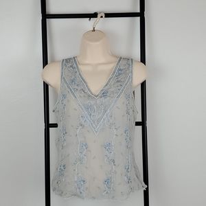 Emma Black silk top embroidered bids blouse women SZ 6 Elegant Evening Romantic